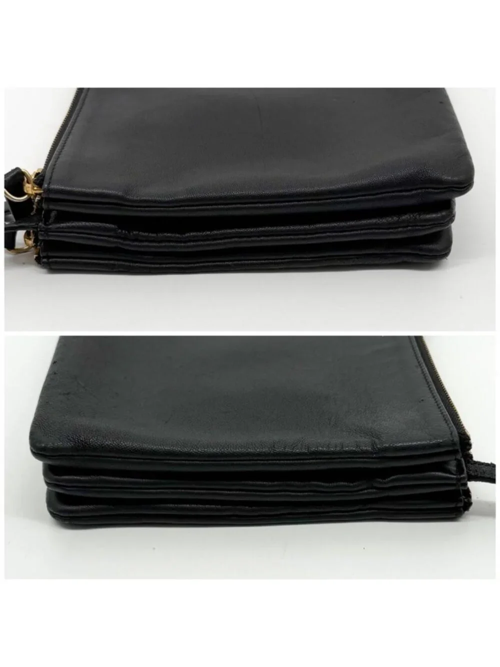 Celine Trio Large Shoulder Bag Black Leather Clutch